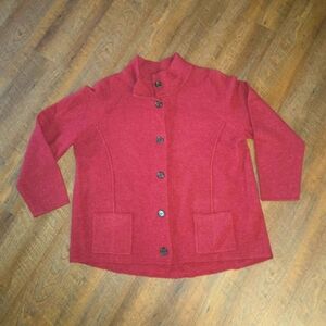 EILEEN FISHER Red 100% Wool Button Front Sweater Jacket Shacket Size 2X Plus